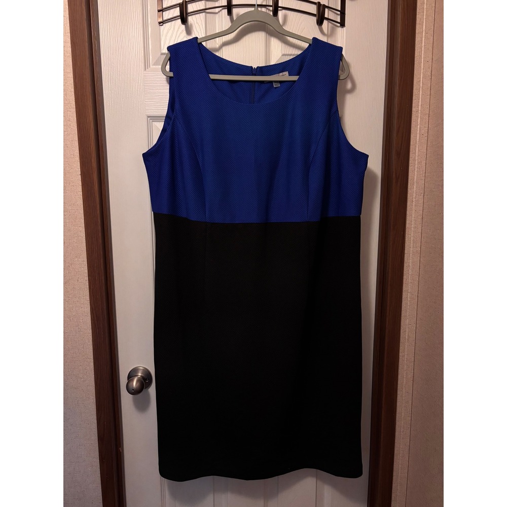 Danny and Nicole Blue Black Color Block Textured Sheath Dress 24W